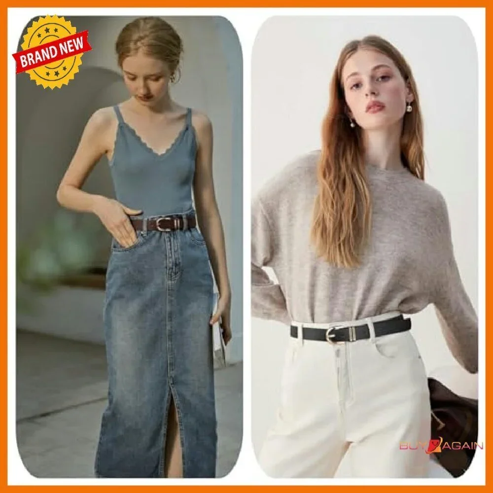Women's Faux Leather Belts Gold Buckle 3 Pack for Jeans Pants